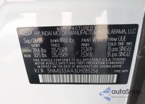 2020 Hyundai Santa Fe Sel 2.0T из США, поврежденный, VIN 5NMS33AA3LH285256